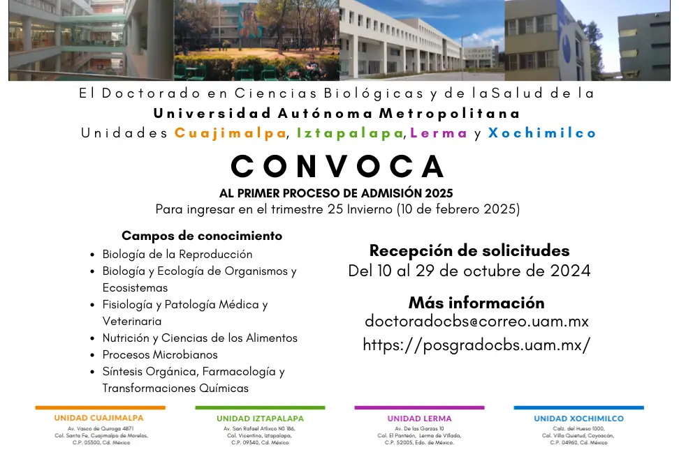 Convocatoria para el 1er Proceso de Admisión 2025 del Doctorado en Ciencias Biológicas y de la Salud